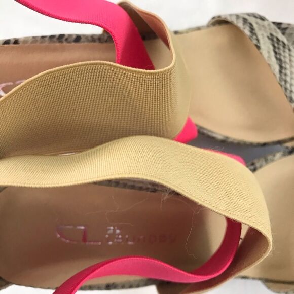 CL by Laundry 8 Platform Wedge‎ Sandal Multi Tone Elastic Strappy Pink Snakeskin - Picture 4 of 8